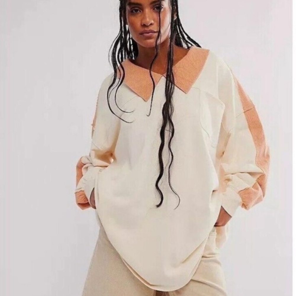 NWOT Free People Madeleine Sweatshirt Pullover Top Oversized Slouchy Cotton